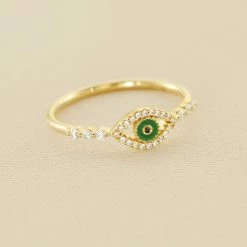 AGATHA FR Bague Fine LUCKY EYE - Vert / Doré
