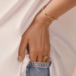 AGATHA FR Bague Fine LUCKY EYE - Vert / Doré -Colliers Soldes Magasin 02290027 658 58 M2