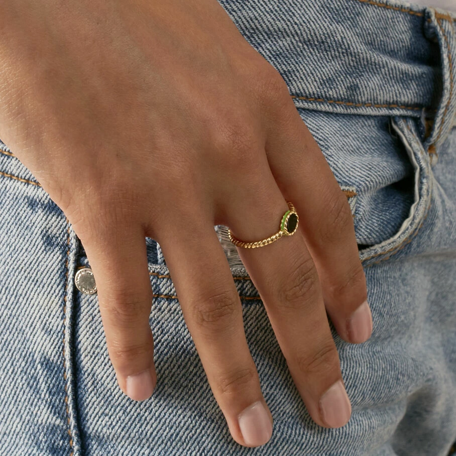 AGATHA FR Bague Fine ATMA - Onyx/ Vert 4 AGATHA FR Bague Fine ATMA - Onyx/ Vert – Image 2