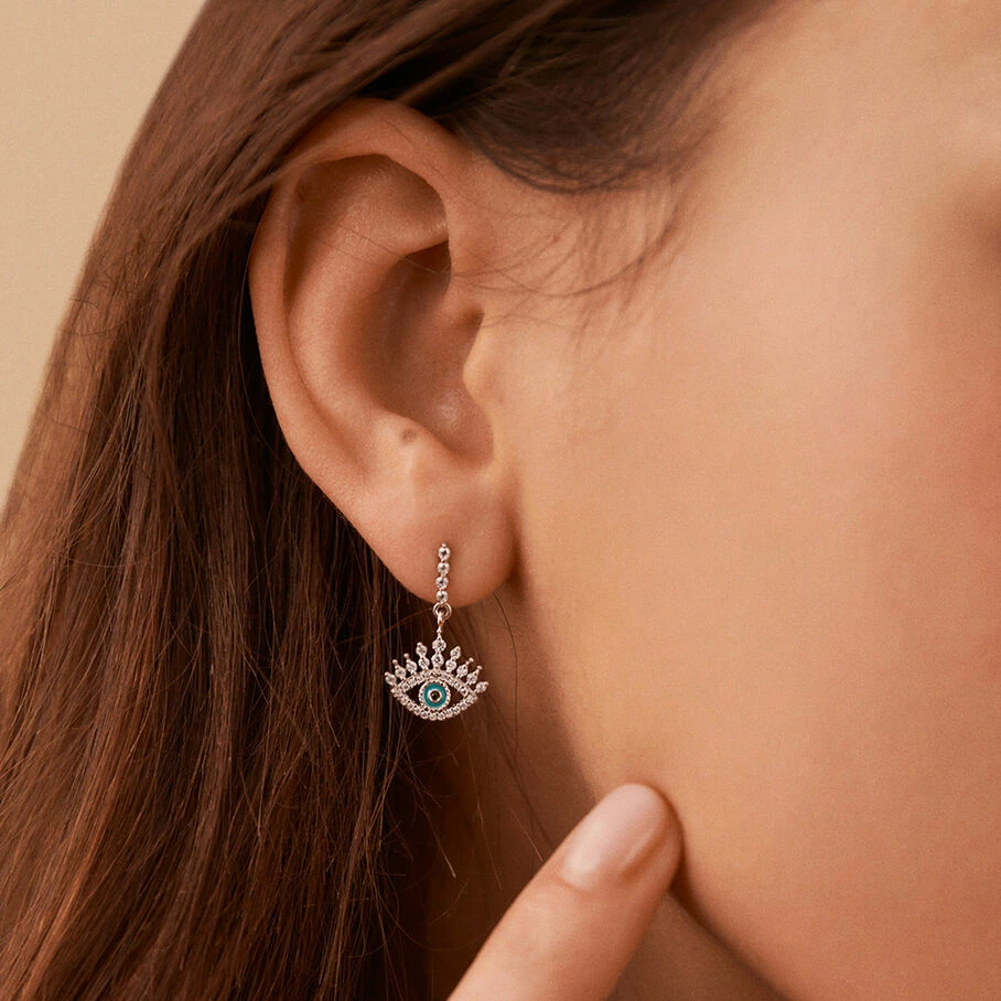 AGATHA FR Boucles D'oreilles Pendantes LUCKY EYE - Turquoise / Argenté 4 AGATHA FR Boucles D'oreilles Pendantes LUCKY EYE - Turquoise / Argenté – Image 2