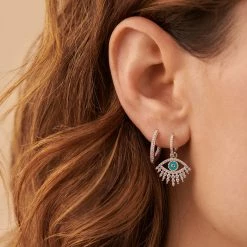 AGATHA FR Créoles LUCKY EYE - Turquoise / Argenté -Colliers Soldes Magasin 02321271 650 TU M2