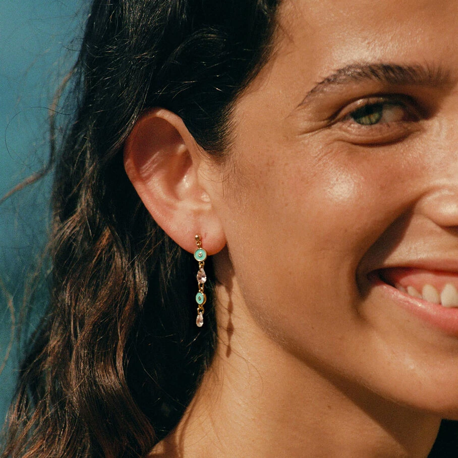 AGATHA FR Boucles D'oreilles Pendantes CYCLADES - Turquoise / Doré 5 AGATHA FR Boucles D'oreilles Pendantes CYCLADES - Turquoise / Doré – Image 3