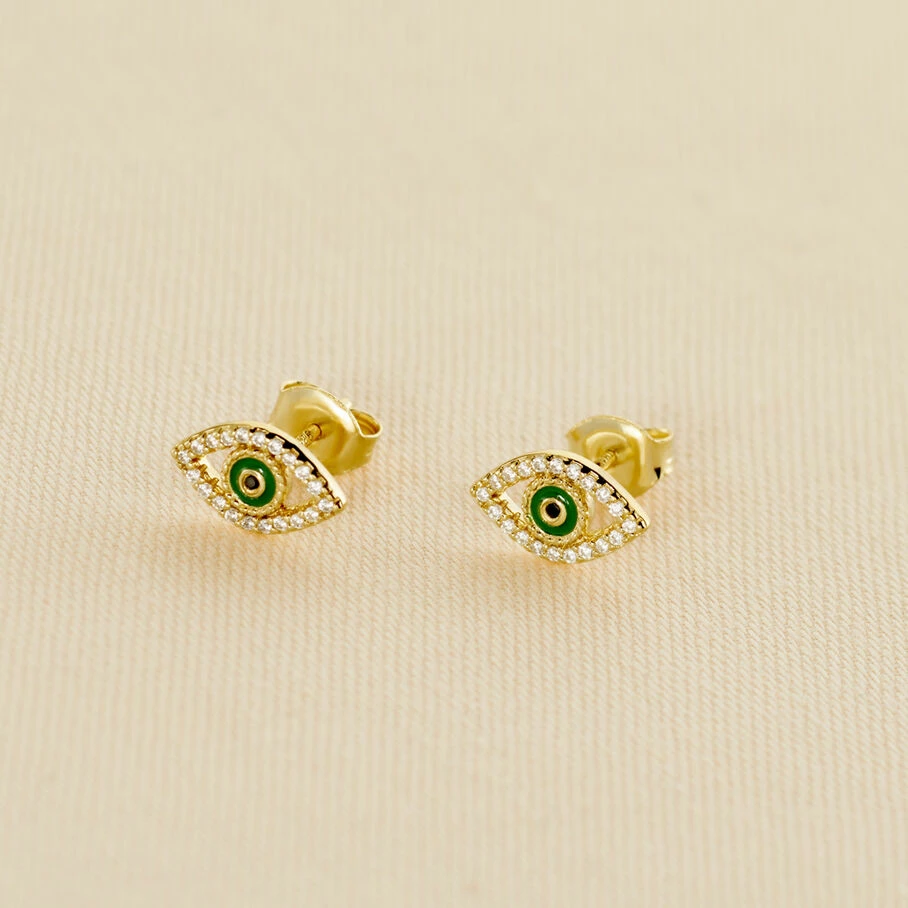 AGATHA FR Boucles D'oreilles Puces LUCKY EYE - Vert / Doré 3 AGATHA FR Boucles D'oreilles Puces LUCKY EYE - Vert / Doré