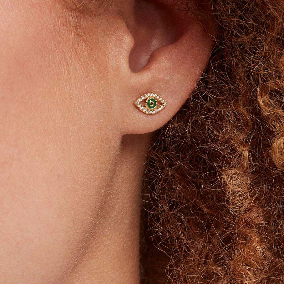 AGATHA FR Boucles D'oreilles Puces LUCKY EYE - Vert / Doré 5 AGATHA FR Boucles D'oreilles Puces LUCKY EYE - Vert / Doré – Image 3