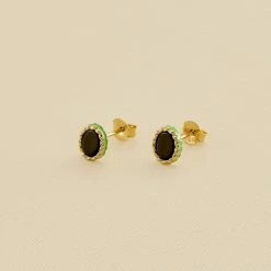 AGATHA FR Boucles D'oreilles Puces ATMA - Onyx/ Vert