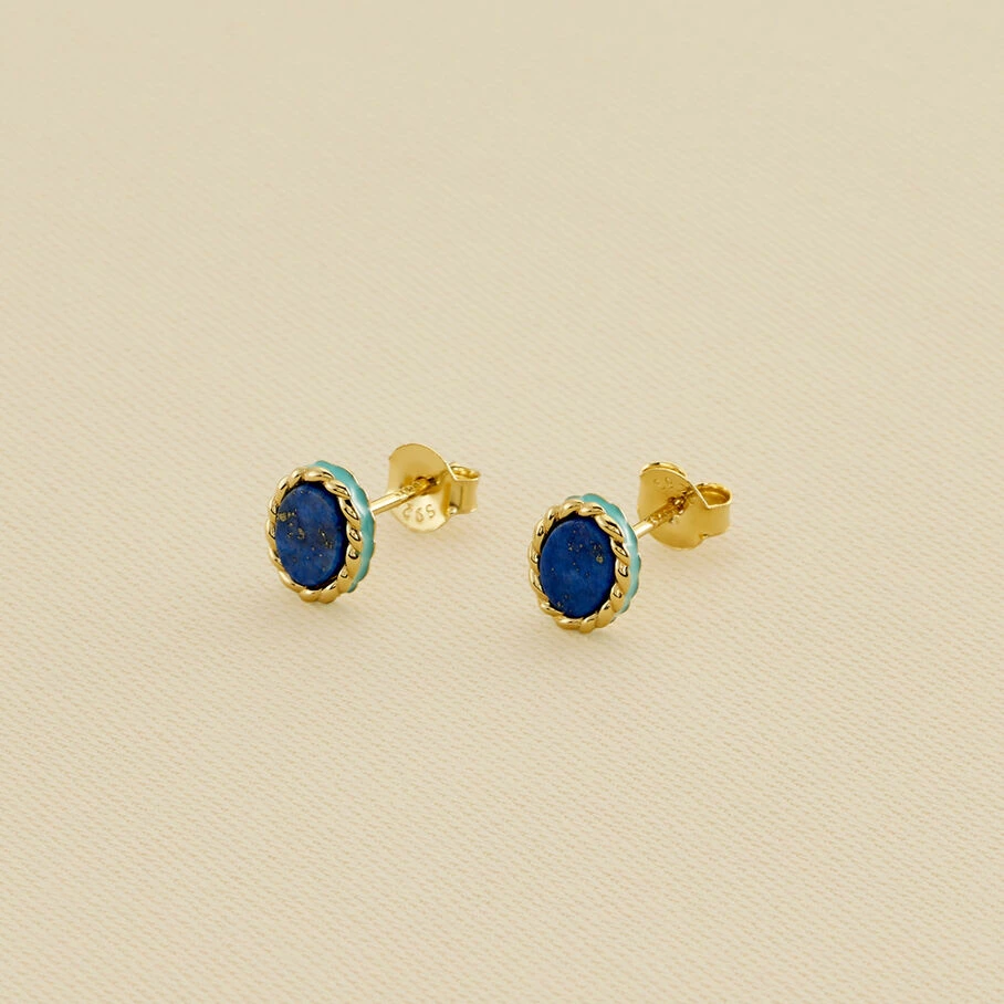 AGATHA FR Boucles D'oreilles Puces ATMA - Lapis/ Bleu 3 AGATHA FR Boucles D'oreilles Puces ATMA - Lapis/ Bleu