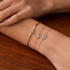 AGATHA FR Bracelet Souple LUCKY EYE - Turquoise / Argenté -Colliers Soldes Magasin 02420755 650 TU M2