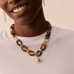 AGATHA FR Collier Mi-long BOUCLE - Ecaille / Doré -Colliers Soldes Magasin 02680142 173 TU M2